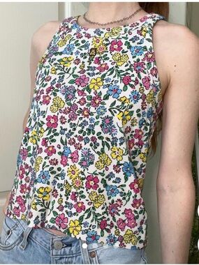 Teddy Fresh White Floral Tank with Pink Yellow Blue Accents